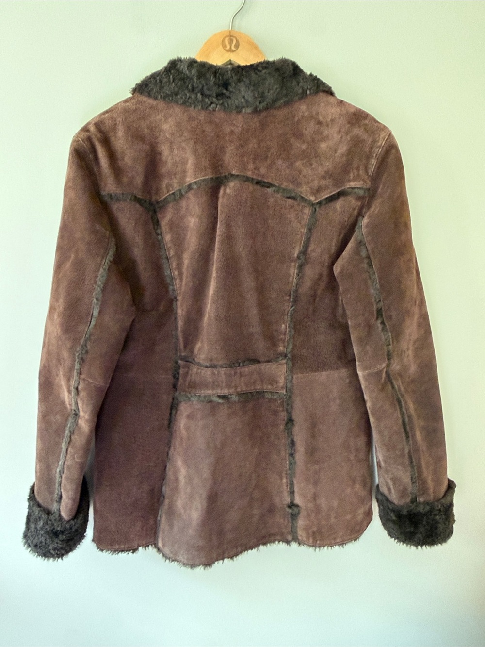 Vintage Giacca Leather Coat Faux Shearling Detail Medium Brown Penny Lane - Picture 10 of 13
